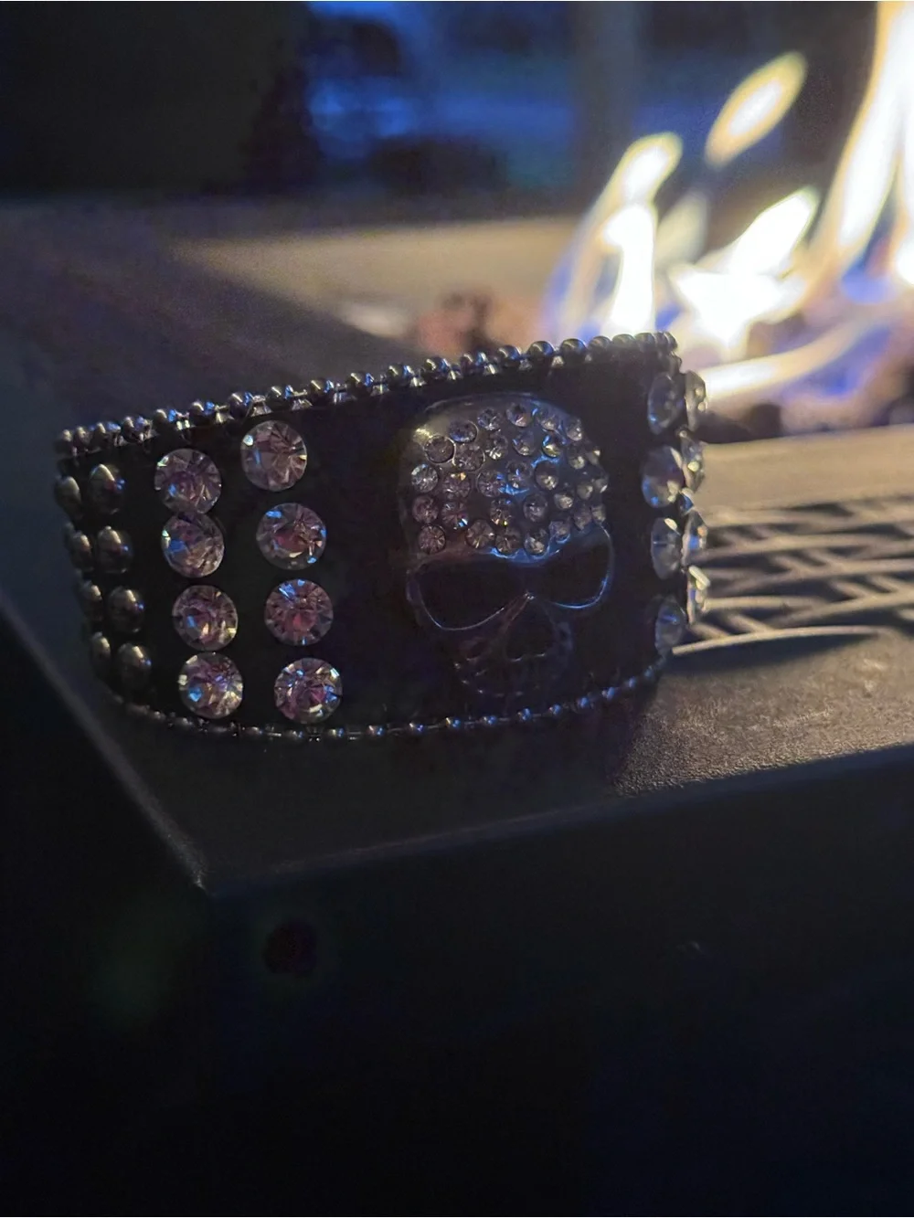 Black Rhinestone Skull Cuff Bracelet - Picture 5 of 6